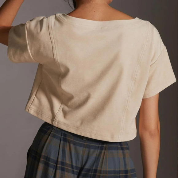 Pilcro Faux Suede Short Sleeve Cropped Tee in Pearl - Size S/M - Picture 2 of 8